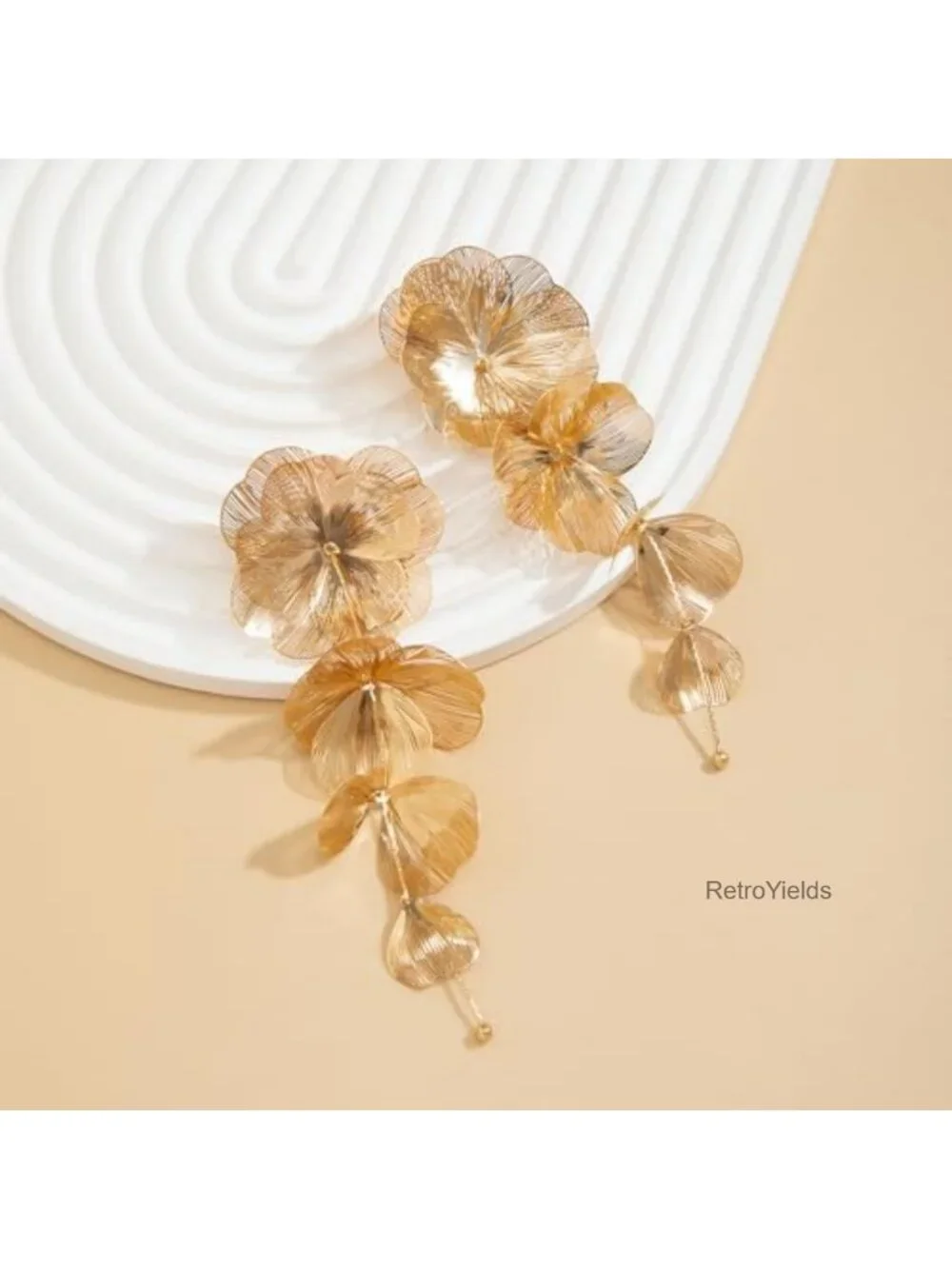 Chunky Gold Flower Statement Earrings for Women Dangle Boho Floral Drop Earrings